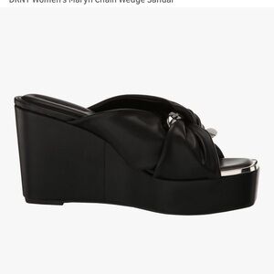 DKNY Black Wedge 6M Sandals with Silver Accents